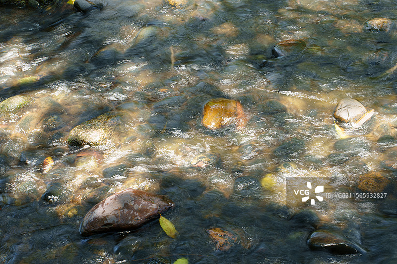 清澈溪流中的多彩石头图片素材