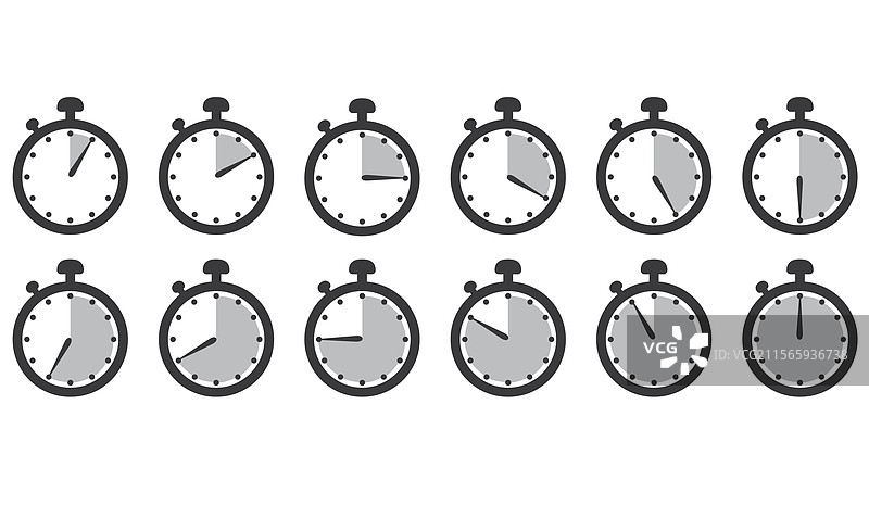 计时器和秒表图标集，简约设计图片素材