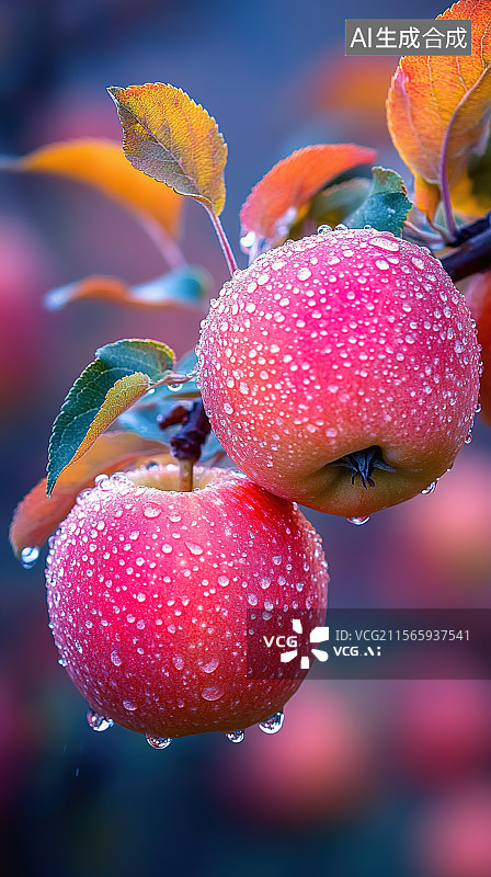 【AI数字艺术】红苹果上的水滴图片素材
