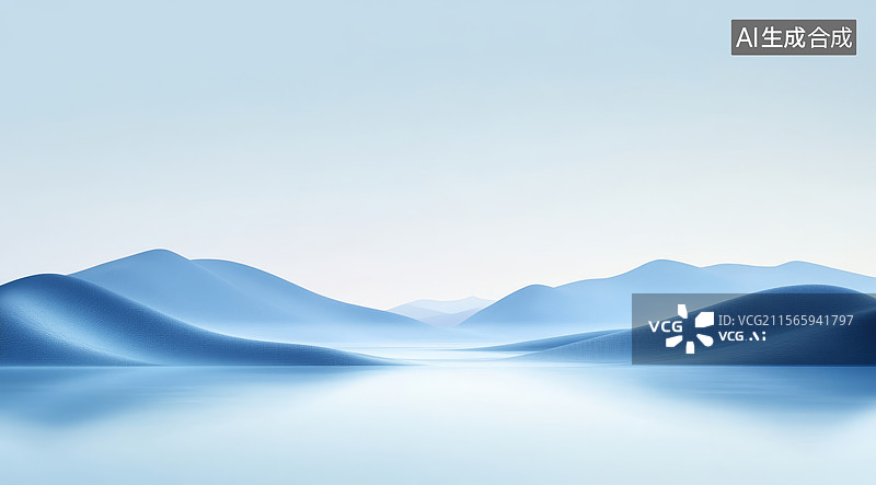 【AI数字艺术】宁静的蓝色山水景观图片素材
