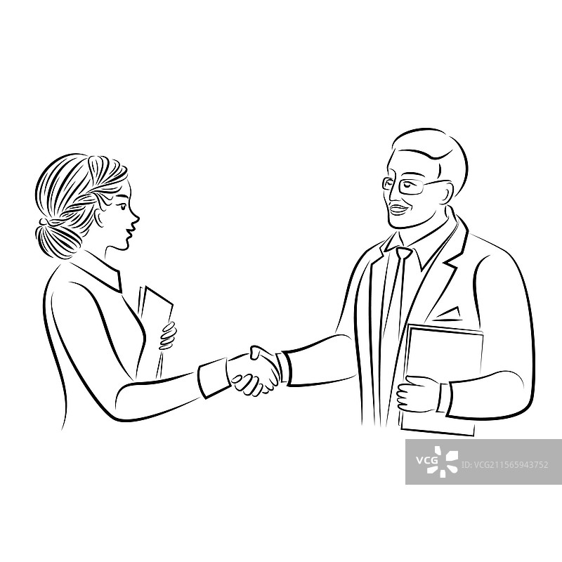 男人和女人与女孩和男孩握手相遇图片素材