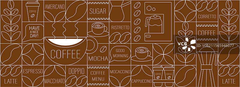 咖啡线条艺术图案咖啡店菜单设计图片素材