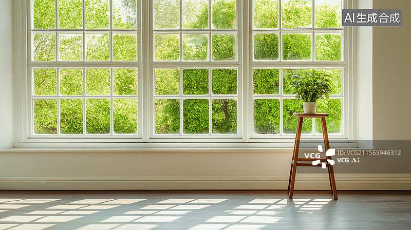 【AI数字艺术】明亮房间的窗户盆栽图片素材
