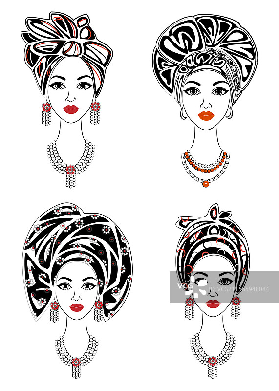 甜美女性的轮廓剪影合集图片素材