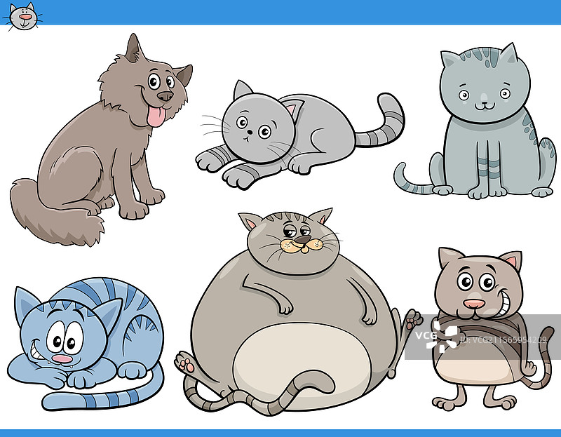 搞笑的卡通猫咪和小猫角色组合图片素材