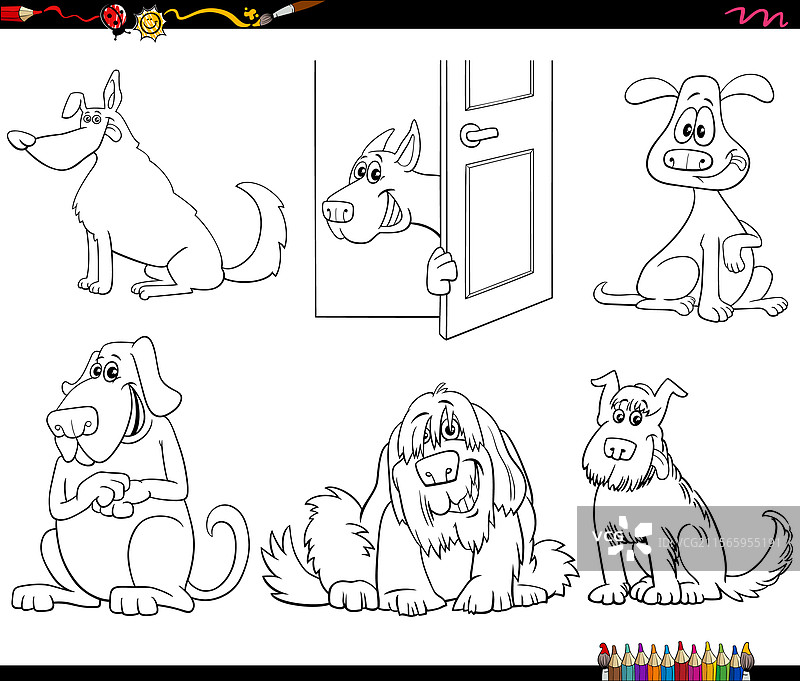 卡通狗动物角色涂色页图片素材