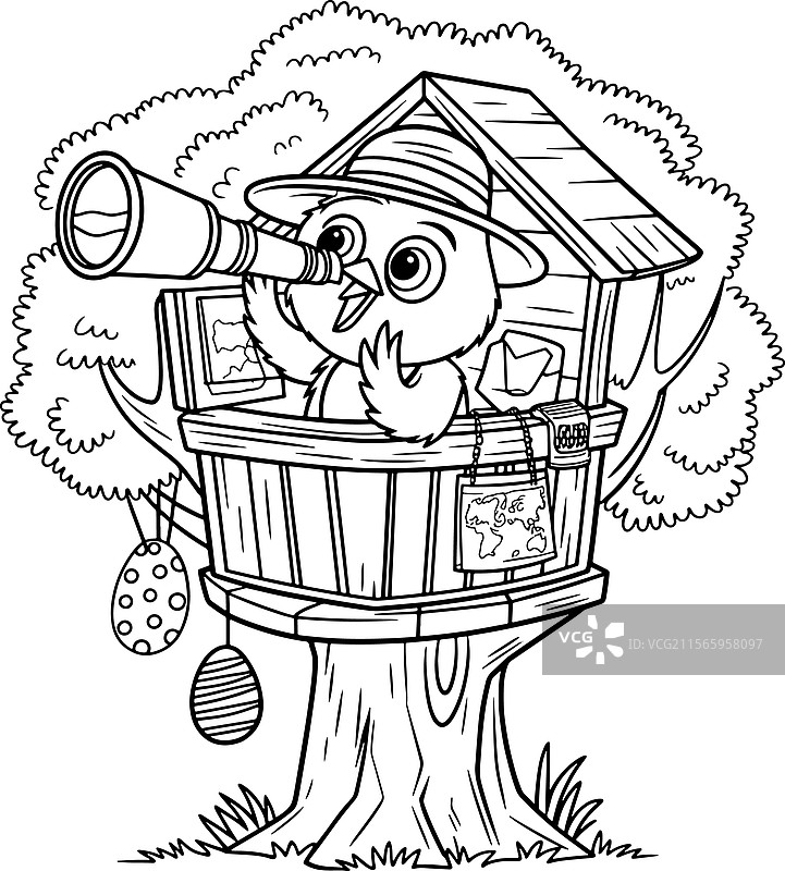 一只聪明的鸟正在拿着望远镜的剪影图片素材