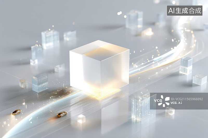 【AI数字艺术】透明立方体光影未来城市道路图片素材