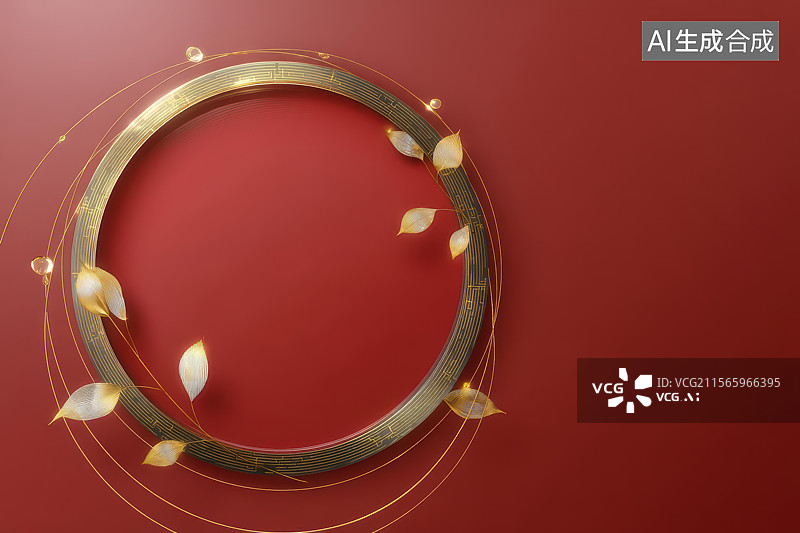 【AI数字艺术】红金圆形装饰图案与光点线条图片素材