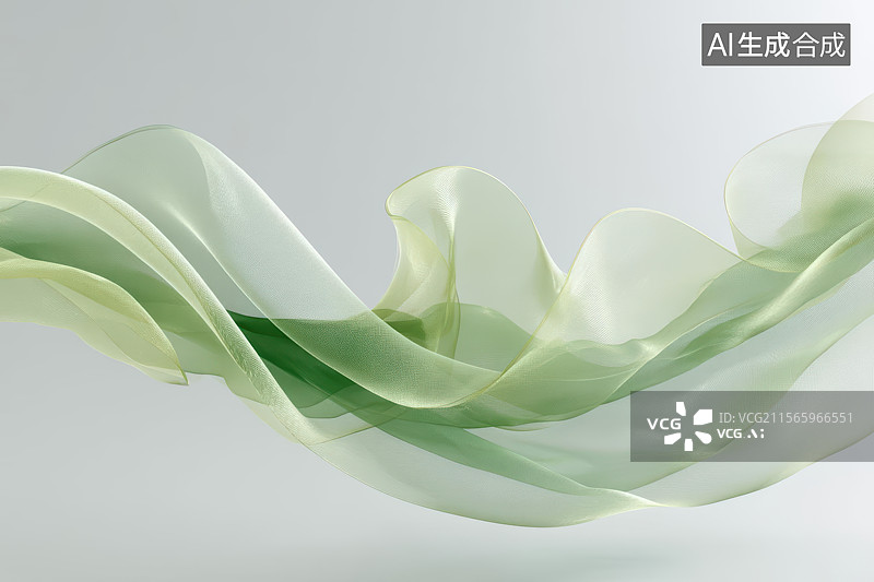 【AI数字艺术】灵动绿色丝带飘逸自然光影图片素材