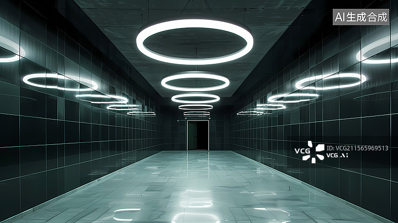 【AI数字艺术】环形灯光地下通道图片素材