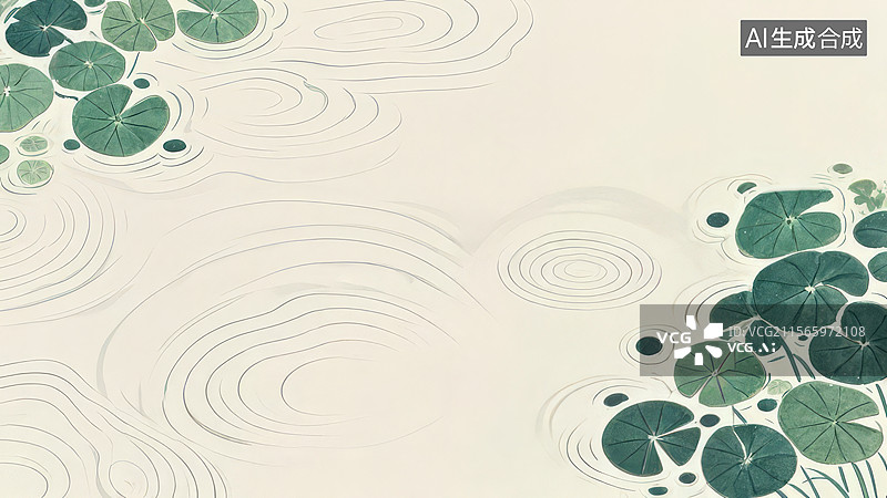 【AI数字艺术】水墨画两侧1水面上的莲叶与涟漪图片素材