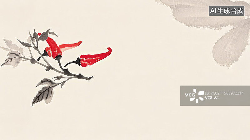 【AI数字艺术】水墨画两侧1红花墨画图片素材