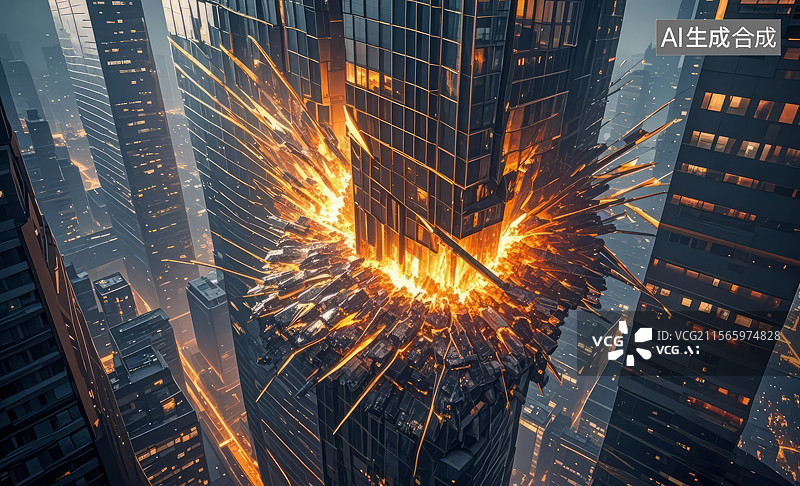 【AI数字艺术】城市高楼爆炸瞬间图片素材