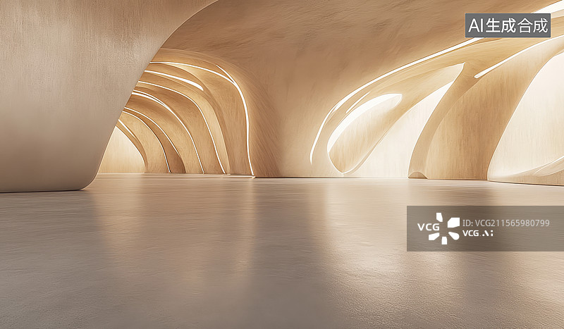 【AI数字艺术】后现代木板纹理室内展厅空间图片素材