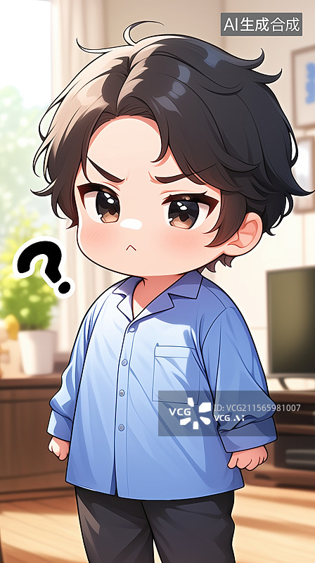 【AI数字艺术】穿着蓝色衬衫的男孩图片素材