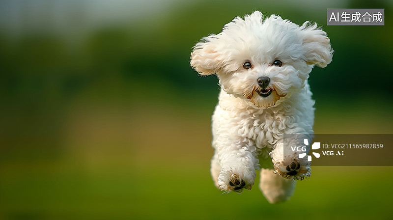 【AI数字艺术】草坪上可爱的奔跑的小狗宠物友好图片素材