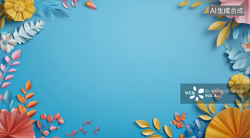 【AI数字艺术】彩色纸艺花卉装饰背景图片素材