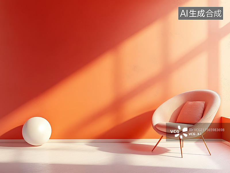 【AI数字艺术】现代室内设计中的橙色墙壁和椅子图片素材