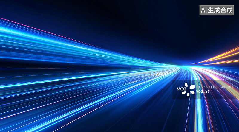 【AI数字艺术】蓝色虚拟放射光线图片素材