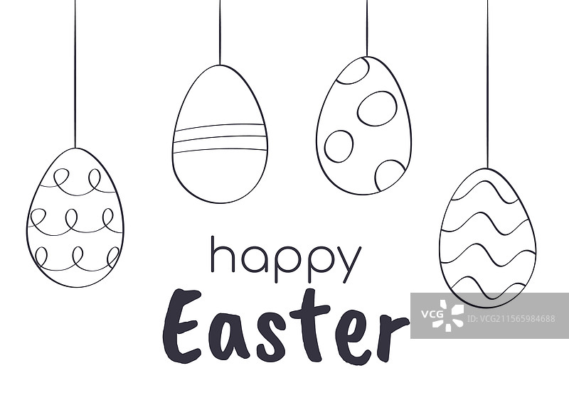 在绳子上挂着轮廓图案的彩蛋，文字写着“快乐”图片素材