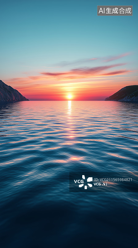 【AI数字艺术】日落时浪漫的天空海景图片素材
