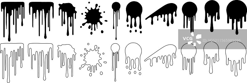 黑色墨水滴落和飞溅的集合，完美无瑕图片素材