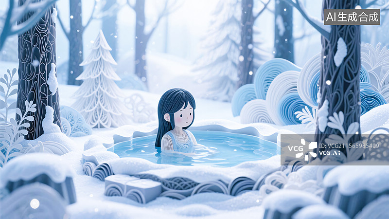 【AI数字艺术】衍纸艺术二十四节气小雪插画图片素材