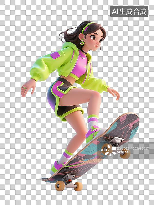 【AI数字艺术】青春活力年轻时尚的滑板少女图片素材