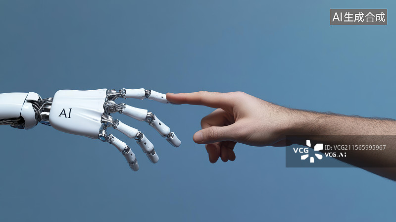 【AI数字艺术】AI与人类手指触碰科技场景图片素材