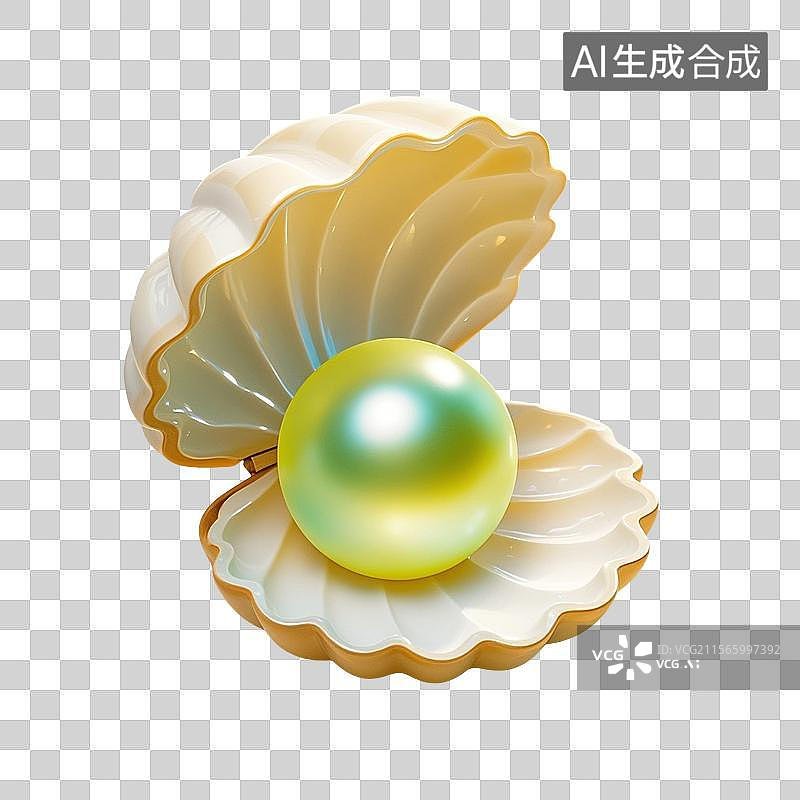 【AI数字艺术】3D渲染，可爱的卡通珍珠贝壳，扇贝，海洋生命免抠元素图片素材
