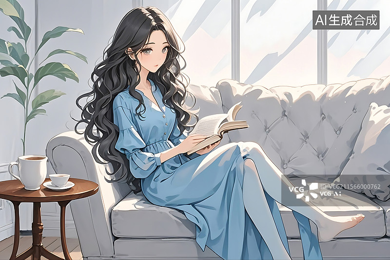 【AI数字艺术】午后时光阅读少女图片素材