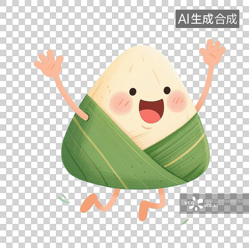 【AI数字艺术】中国风手绘插画，快乐的拟人粽子，可爱的卡通粽子，端午节，传统节日，中国传统美食，免抠元素图片素材