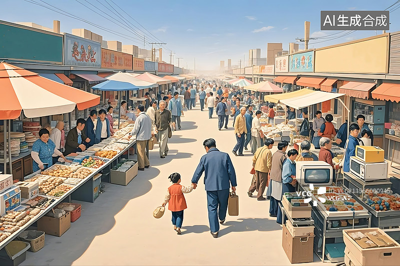 【AI数字艺术】热闹的集市街景图片素材