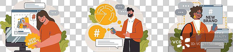 使用数字设备设置字符的标签图片素材