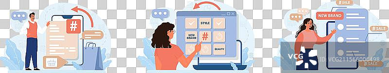 使用数字设备设置字符的标签图片素材