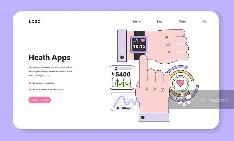 健康追踪智能手表网页横幅或着陆页图片素材