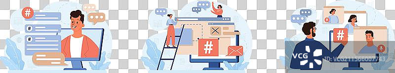 使用数字设备设置字符的标签图片素材