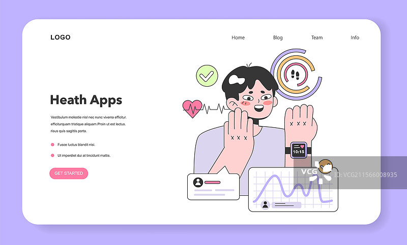 健康追踪智能手表网页横幅或着陆页图片素材