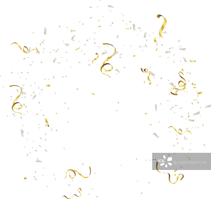 金色的彩纸屑从天而降，彩带和亮片洒落在上面。图片素材