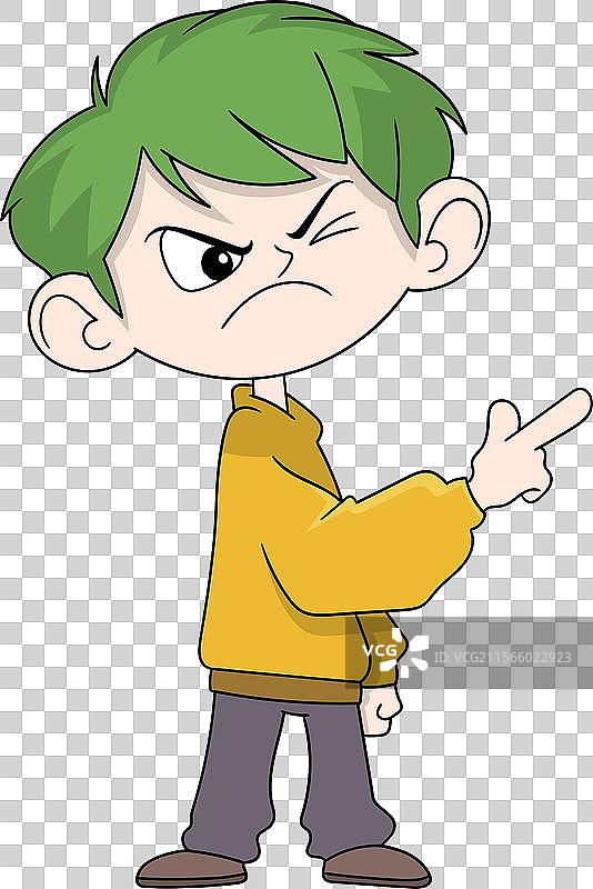 指着的绿色头发卡通儿童图片素材