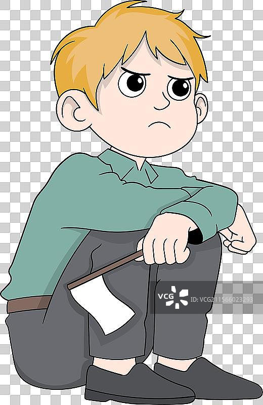 沮丧的男孩坐着，手里拿着一面白旗图片素材