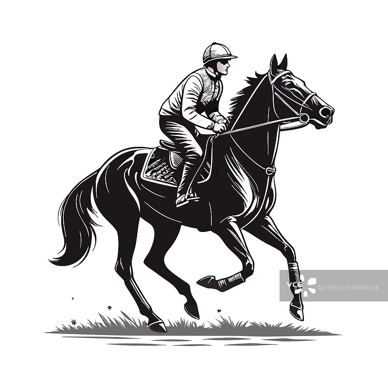 熟练的骑师骑着一匹强壮的马在奔跑中图片素材