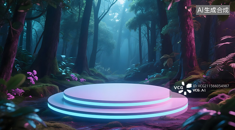 【AI数字艺术】森林背景电子商务展台图片素材