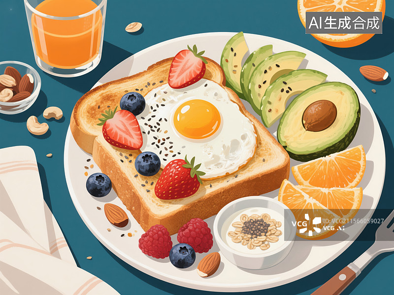 【AI数字艺术】丰盛营养早餐组合图片素材