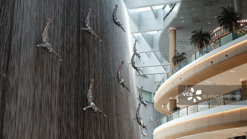 迪拜mall商场内的人工瀑布图片素材