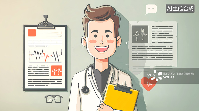 【AI数字艺术】友善医生与医疗文件图片素材