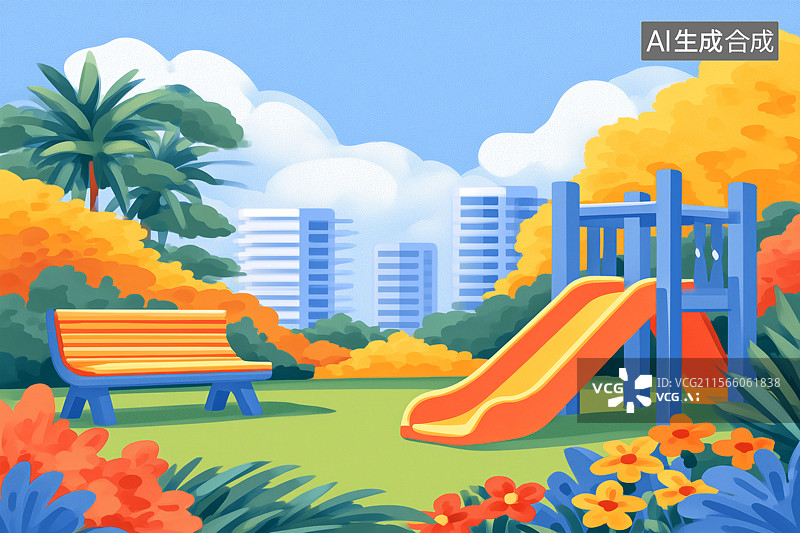【AI数字艺术】城市儿童游乐场滑梯图片素材