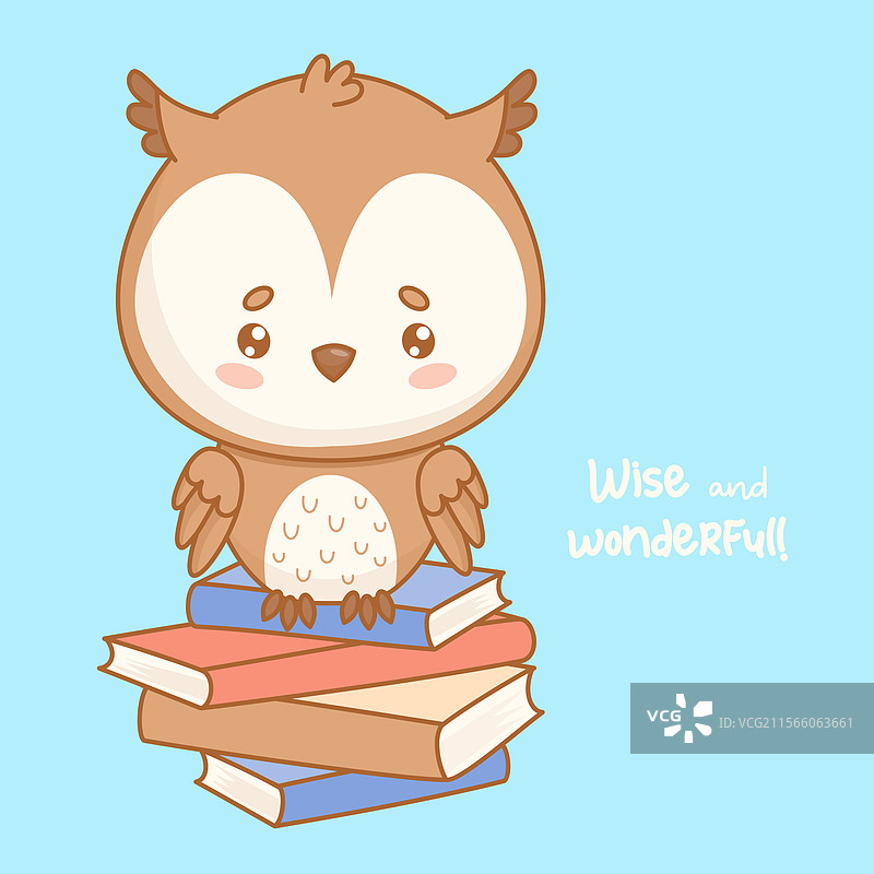 聪明的猫头鹰坐在一堆书上，可爱的鸟儿图片素材