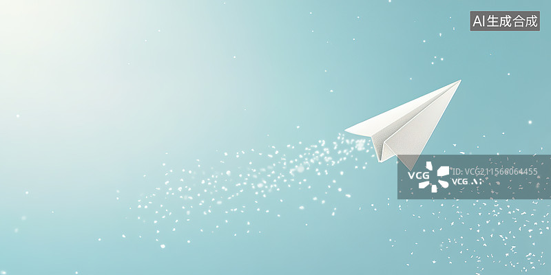 【AI数字艺术】纸飞机在蓝色天空中翱翔——放飞梦想主题概念图片素材